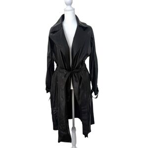 Elegant Black Faux Leather Women's Trench Coat size s